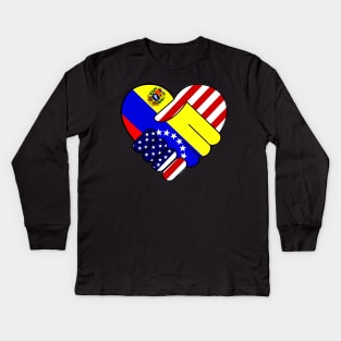 Venezuela Flag USA Flag Handshake Spanish Latino Hispanic Food Culture Kids Long Sleeve T-Shirt